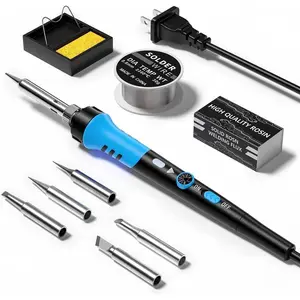 Soldering Iron Kit, 60W gun with Ceramic Heater, 9-in-1 solder kit tool, Adjustable Temperature 200 to 450℃ , Iron Tips, wire, Solder Stand for Welding and Repairing gift