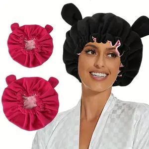 Cozy Double-Layered Devil’s Corner Sleep Cap – Warm Fleece Animal Ears Cap with Adjustable Drawstring, Hair Care Heatless Lightweight