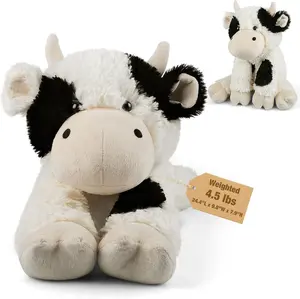 24" Weighted Cow Stuffed Animal, 4.5lb Soft Plush Toy, Sitting & Laying Cuddly Cow Plush for Kids & Adults, Cozy Comfort Gift for Christmas & Valentine’s Day
