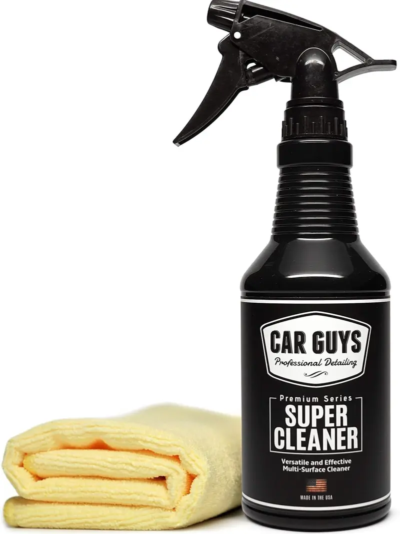 CAR GUYS Super Cleaner | Effective Car Interior Cleaner | Leather Car Seat Cleaner | Stain Remover for Carpet, Upholstery, Fabric, and Much More! | 18 Oz Kit with Microfiber Towel