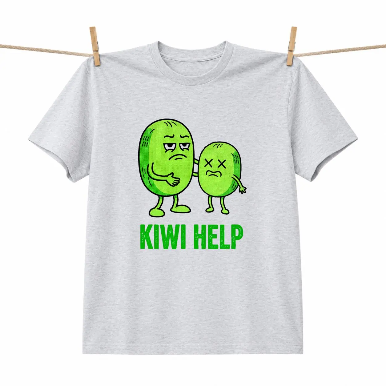 CARPESUN Funny Cartoon Kiwi Help Graphic Tee Cotton Soft Breathable Unisex Casual Wear Gift Recommendation Tops Womenswear