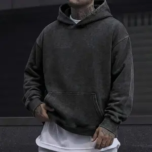 Men's Vintage Tie-Dye Washed-Out Hoodie Simple Basic Street Style Pullover with Kangaroo Pocket & Ribbed Cuffs & Hem Details