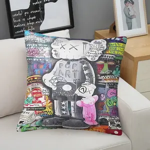 KAWS Pop Art Graffiti Decorative Throw Pillow, Modern Street Art Cushion for Sofa, Bedroom, Living Room, Home Decor for Adults and Teens, Artistic Flair