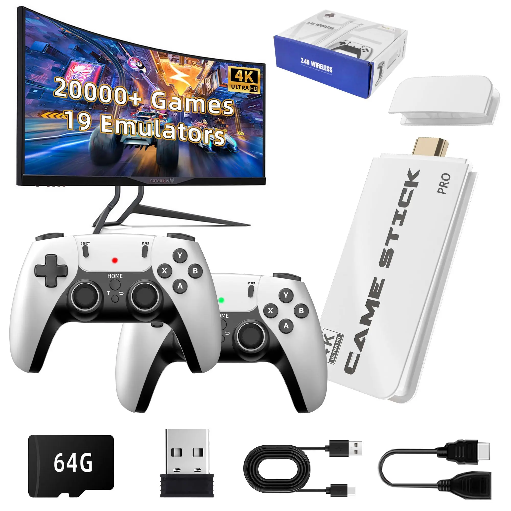 2026 New Retro Game Console Stick, HDMI output, plug-and-play wireless controller. Compatible with TVs and monitors, video game handheld console, ideal for home gaming.