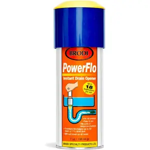 Powerflo Drain Opener, Non-Chemical Hydraulic Action Clears Clogs Fast, Works on All Drain Sizes, Safe for Plumbing & Vents, solution with 18 applications (Pack of 1)
