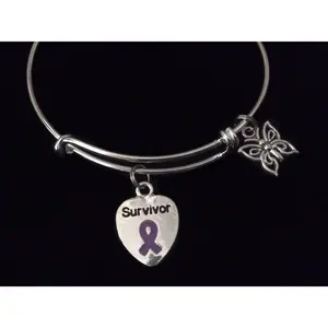 Purple Awareness Expandable Charm Bracelet Adjustable Bangle Expandable Bracelet Gift (Other Awareness Ribbons Available)