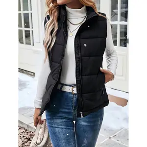 Women's stand up collar slim fit warm vest with pocket zippers on both sides of the chest, suitable for autumn and winter, suitable for daily travel, office, leisure gatherings and other occasionsRAIMENTRY