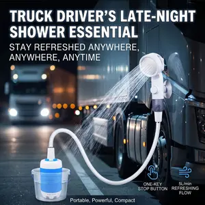 Portable Electric Shower for Truck Drivers, Rechargeable Outdoor Camping Shower with Dual Flow, Hands-Free Suction Cup, 5L/min Water Pump for Road Trips, Hiking, Pet Bathing