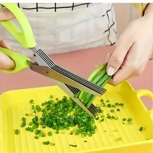 1pcs Herb Scissors, 5-Blade Stainless Steel, Multi-Purpose Kitchen Shears, Safe Cover, Easy Cutting for Basil, Chives, Parsley, Onion Chopping