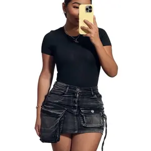 Coquette Cargo Style Denim Mini Skirt