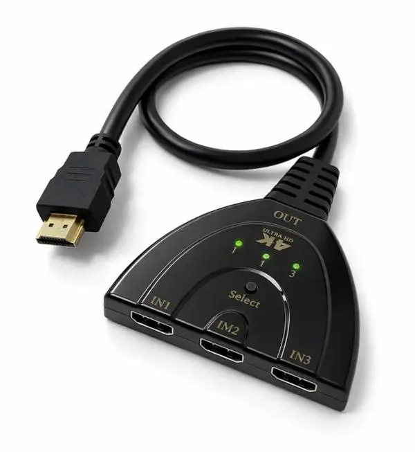 HDMI 4K 3-Port Switcher – 3 Inputs to 1 Output – Plug & Play