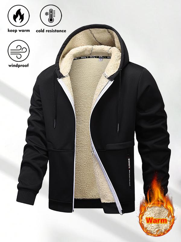 Men's Winter Sports Hoodie 2PCS Sherpa Fleece Lined Warm Thick Cold Resistant Windproof Full Zip Jacket for Daily Outdoor Use