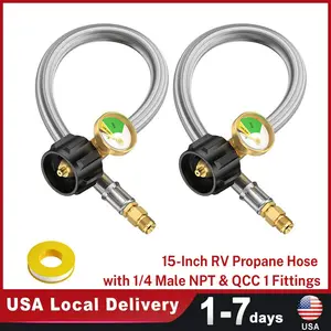 【Crazy Deal】15 Inch RV Propane Tank Hose with Guage, 1/4" Inverted Male Flare & Qcc1/Typel, Camper Propane Hose for Standard RV Two-Stage Regulator, for BBQ,Outdoor Cooking,Camping & Heating - 2 Pack