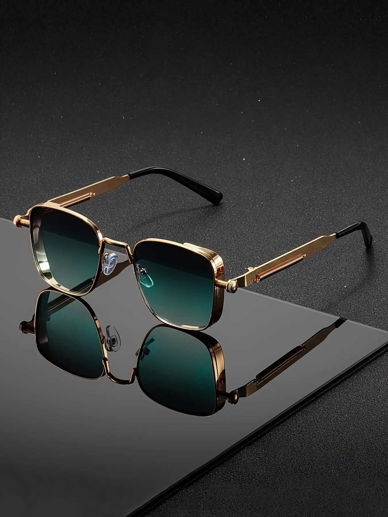 Vintage Steampunk Square Frame Fashion Glasses, Metallic Full-Frame Anti-Reflective PC Lenses, Unisex Glasses for Parties, Driving & Dress-Up Events, Classic Eyewear, Square Mirrored Shades