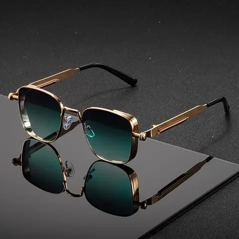 Vintage Steampunk Square Frame Fashion Glasses, Metallic Full-Frame Anti-Reflective PC Lenses, Unisex Glasses for Parties, Driving & Dress-Up Events, Classic Eyewear, Square Mirrored Shades, Stylish Glasses