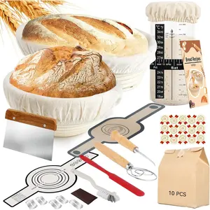 Sourdough Starter Kit, 27 count Banneton Sourdough Bread Baking Supplies, Upgrade Bigger 28oz Sourdough Starter Jar, 9" Round & 10" Oval Bread Proofing Basket, Oval and Round  Bread Sling