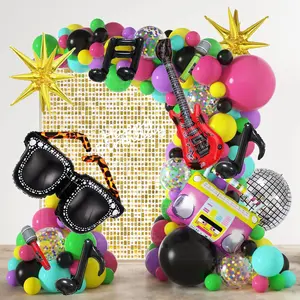 80S 90S Party Decorations 165Pcs Balloons With Retro Inflatable Guitar Microphone Glasses Music Note Disco Ball Balloons For Back To 90S 80S Hip Hop Rock Theme Birthday Prom Party