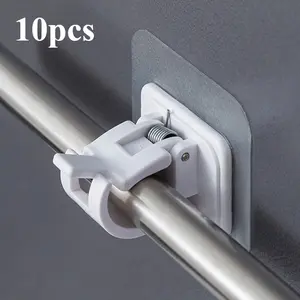10-Piece No-Drill Curtain Rod Bracket Set, Self-Adhesive Fashion Home Hooks, Wall Mounted Hanger, Adjustable Wall Mount for Bedroom Living Room Kitchen Bathroom