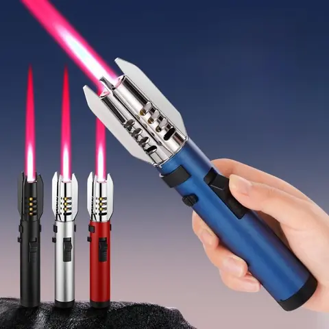 Alloy Metal Head Windproof Torch Lighter (176g, Without Gas, 205x30x30mm) - Steel Body, Ceramic Heat-Safe Handheld Tool, Lock-Safe Ignition, Weld-Ready Jet, Aromatherapy Compatible, Camp Kitchen Gear for Outdoor Barbecue Charcoal, Cigar Accessory