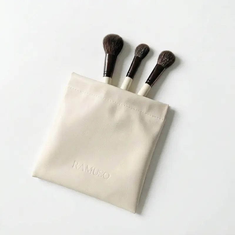 RAMUSO Plain Brush Pouch - Soft Vegan PU Leather Zipper Makeup Organizer Pouch for Female, Water-Resistant Compact Foldable Durable Daily Thoughtful Gift (Beauty & Personal Care Makeup Tools)