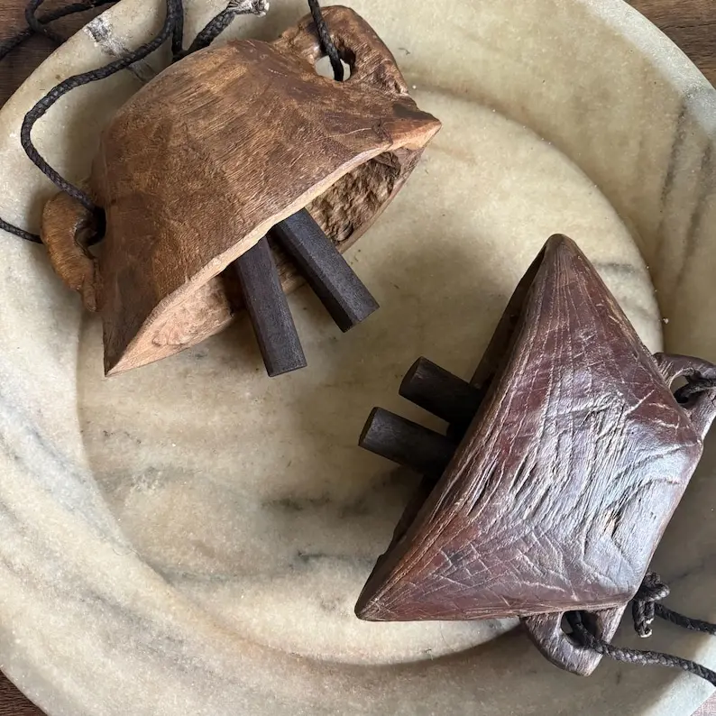 Vintage Wooden Cowbell, Hand-Carved Rustic Accent