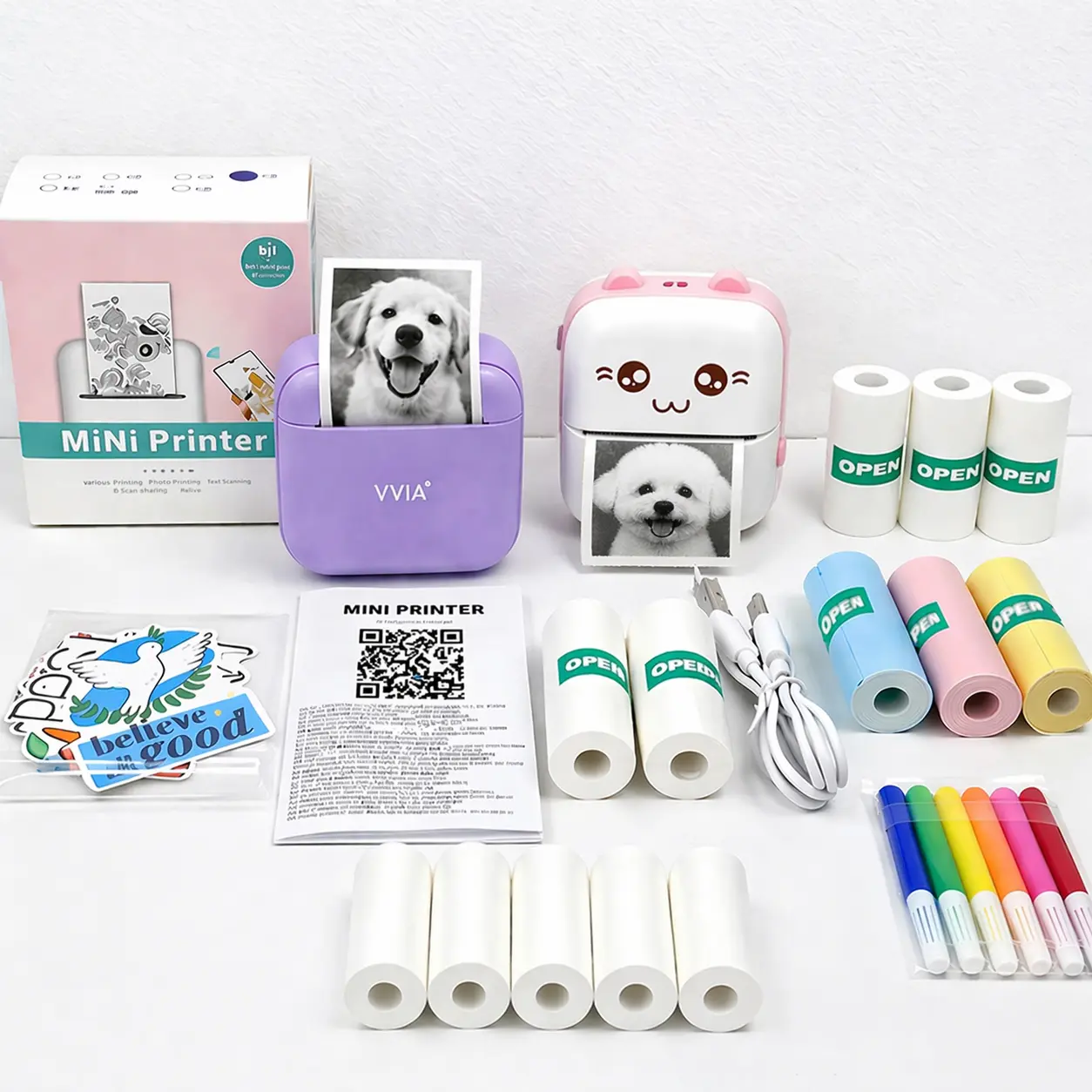 Portable Thermal Printer, 1 Set USB Rechargeable Wireless Printer with DIY Random Stickers Included, Optional 1 Roll/13 Rolls of Thermal Paper, Suitable for Home, Office, and School Pocket Printer photo printer
