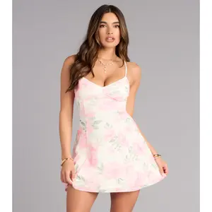Flirty Plans Floral Mesh Lace-Up Skater Dress