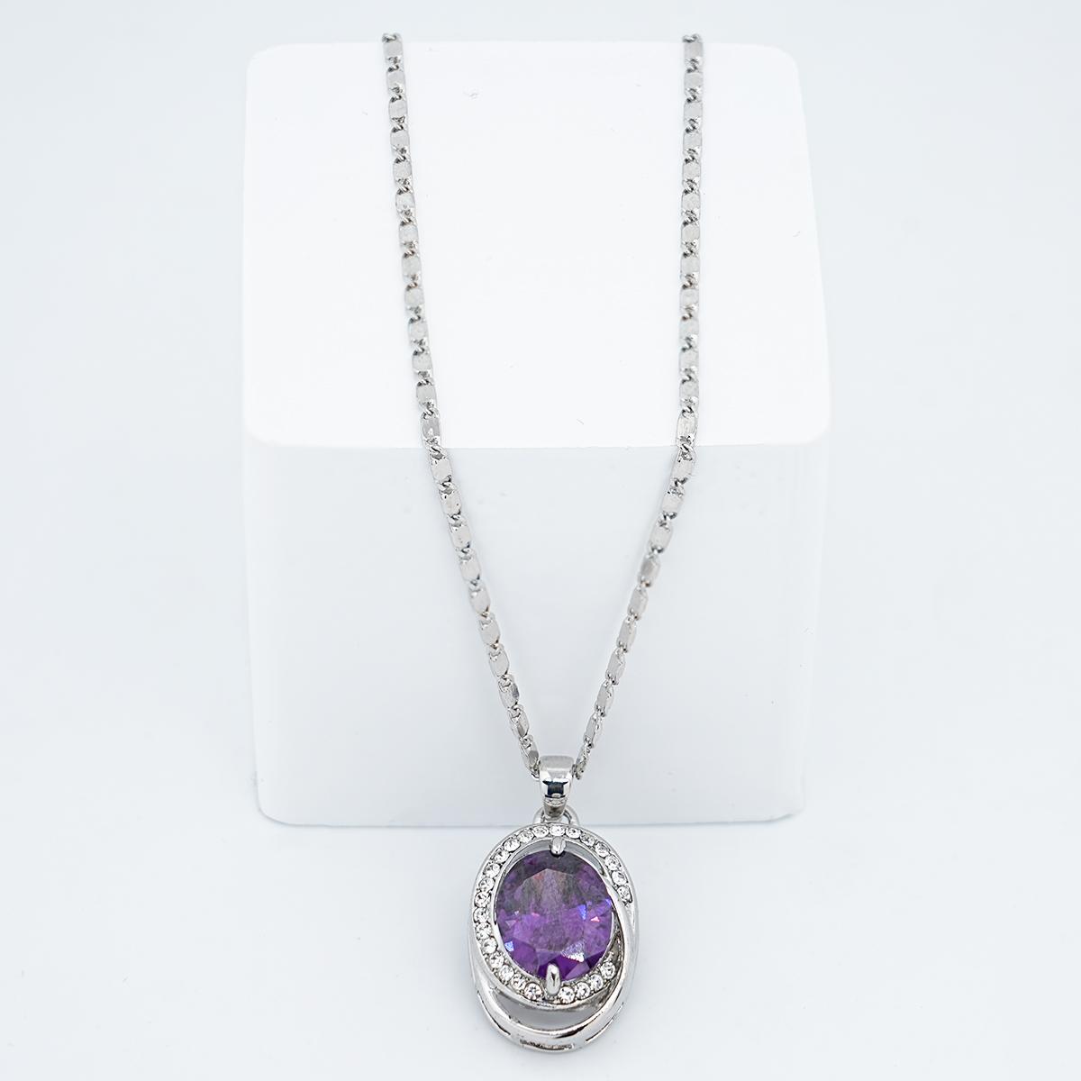 Viral Silver Purple Crystal Halo Necklace | Dainty Amethyst Rhinestone Pendant Aesthetic Jewelry | Luxury Silver Amethyst Crystal Necklace | Vintage Halo Purple Gem Statement Jewelry | Ideal Birthday/Anniversary Gift for Girlfriend
