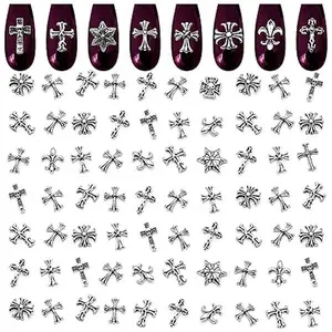 100 Pcs Silver Cross Nail Charms for Nails Design - Nail Charms Y2K Cross Charms for Nails Nail Gems Silver Nail Charms and Gems Y2K 3D Nail Charms - Nail Art Charms Nails With Charms Cross Nail Charm
