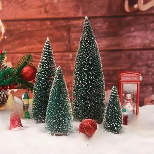 Miniature Pine Tree Tabletop Christmas Decorations 4pcs Set Green Small Tree Toppers for Indoor Outdoor Holiday Decorations with Solid Wood Base and Durable Non-Woven Fabric