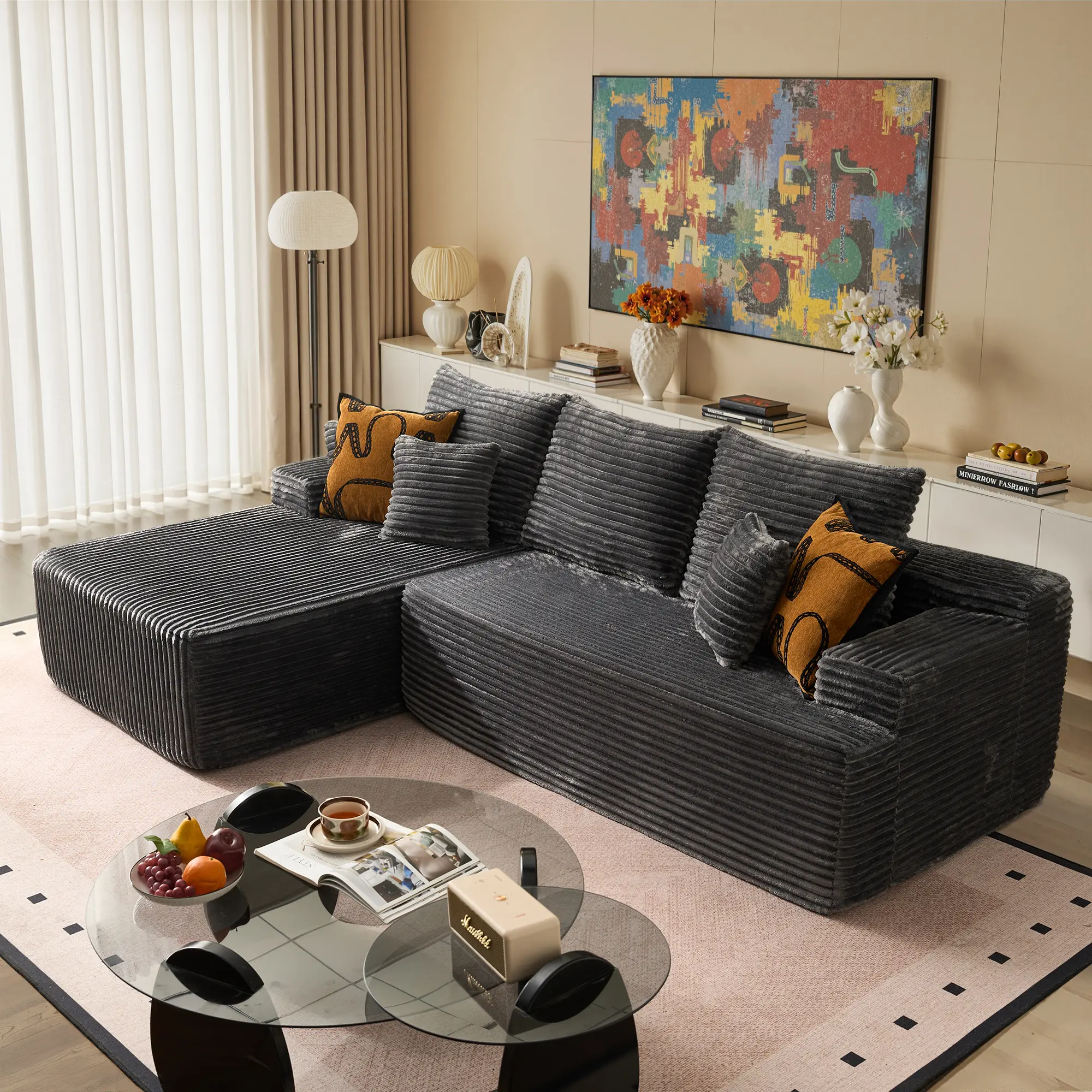 96" Grey L Shaped Sofa with Left Chaise 2