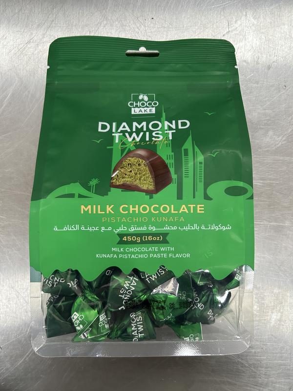 Chocolake Diamond Twist – Kunafa Pistachio Milk Chocolate 450g Packet | Premium Dubai Dessert