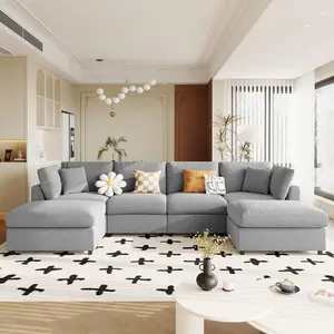 128" Oversized U-Shaped Sectional Sofa with 2 Movable Ottomans, Chenille Fabric, Modular Deep Seat Couch for Living Room & Home Theater