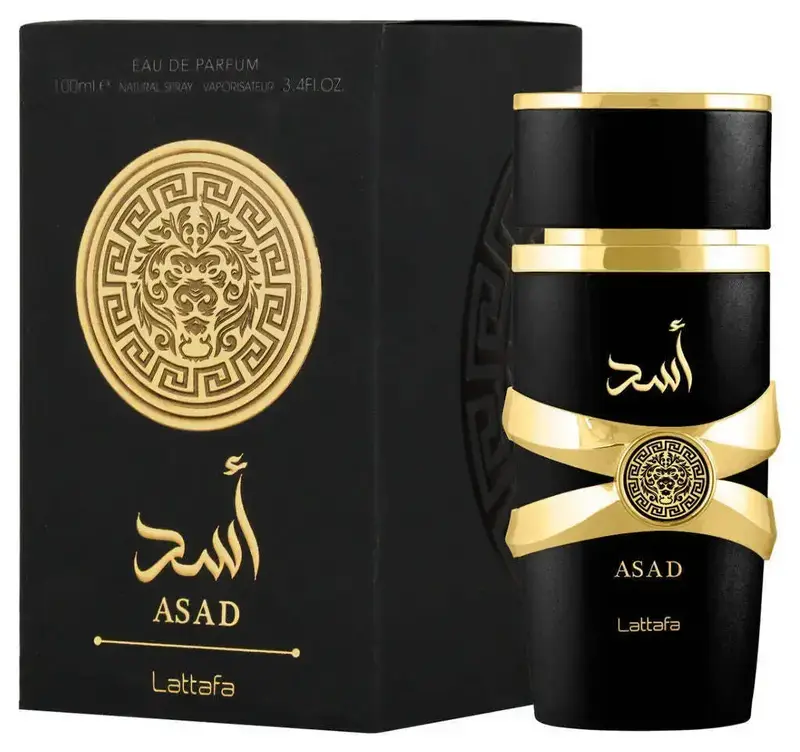 Lattafa Asad Unisex Eau de Parfum - Spicy Amber-Woody Scent with Amber Vanilla, Coffee & Wood Notes, 3.4 oz (100 ml) Spray Bottle, Daily Wear Edp Body Perfume Edp Liquid