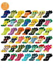 Women's Multicolor Fruit Pattern Casual Short Socks, Cute and Comfortable, Ideal for Office, Leisure, Holidays, All Seasons