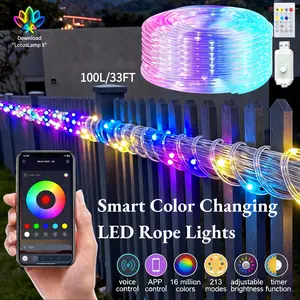 USB Smart LED Color Changing Rope Light 33FT 100LEDs with Timer App Control Sync to Music 213 Modes Weatherproof String Lights for Festive DIY Decor IPX3 Waterproof