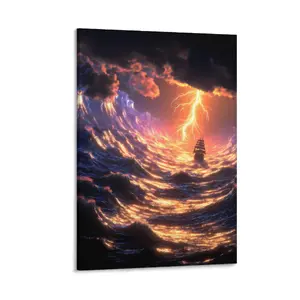2D flat high-definition canvas wall art; high-definition printing + waterproof & scratch-resistant + long-lasting colorfastness; “Universe Star Gate” fantasy landscape poster; “Stormy Ship in a Storm” fantasy art poster; cyberpunk-style starry sky canvas