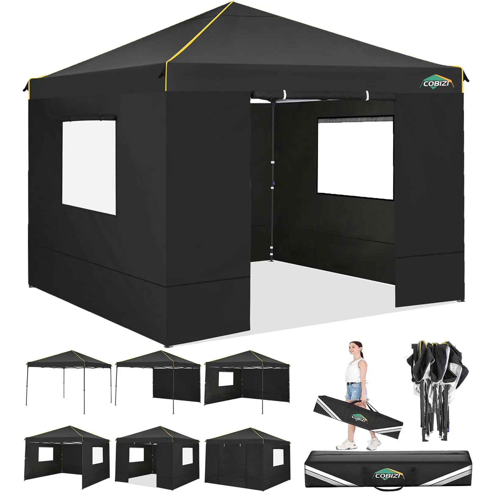 COBIZI 10x10 Pop Up Canopy with Mesh Windows 2.0 and Sidewalls, Portable Outdoor Canopy