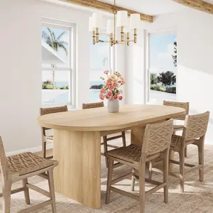 Garvee 63 Inch Oval Dining Table with Rustic Oak Finish, Sturdy Wooden Base, Modern Design for 4-6 People, Easy Assembly, Ideal for Dining Room, Kitchen, Living Room, or Office