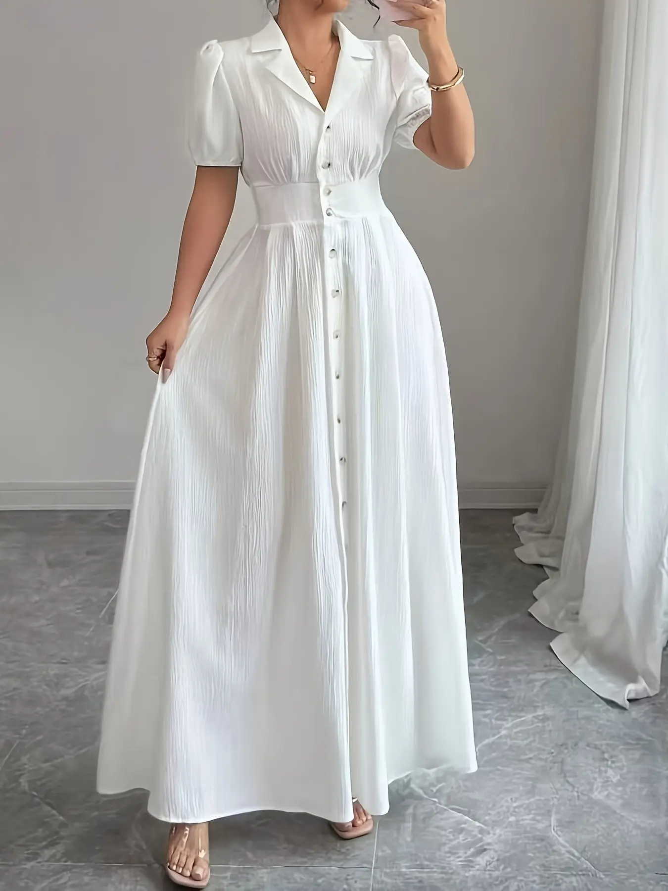 Women's Fashion Pure Basic Casual Collared Blouse Dress, Elegant Style, Comfortable Fit, Perfect for Daily Wear, Trendy and Stylish Design