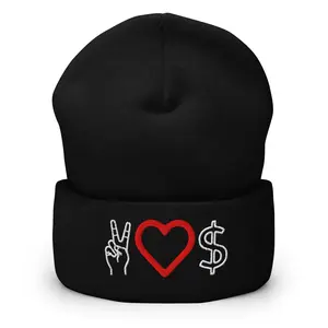 Peace Love Money Cuffed Beanie