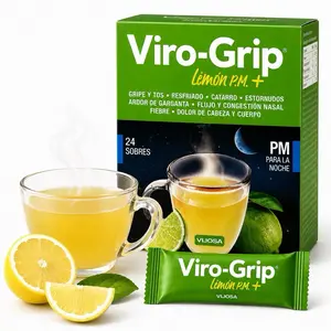 Viro-Grip Lemon P.M.+ Hot Drink Mix | Nighttime Cold & Flu Relief Formula | Non-Drowsy | 24 Pouches