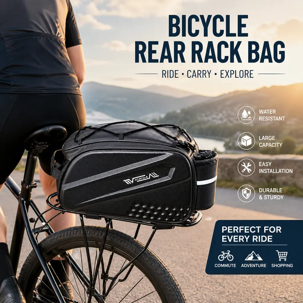 14L Hard Shell Waterproof Bike Rear Rack Bag, 3-in-1 Multifunctional Cycling Trunk Pannier Bag with Reflective Strip Detachable Shoulder Strap Large Capacity Organizer Storage Bag for MTB Road Bike