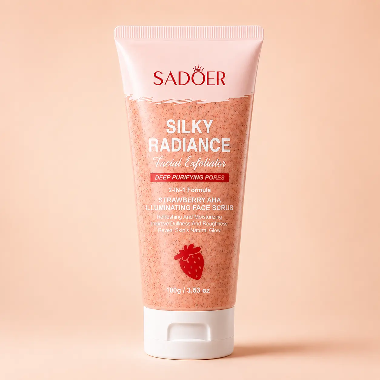 Strawberry AHA Facial Exfoliator, Illuminating Face Scrub for Silky Smooth Skin - Deeply Cleanses with a Sweet Strawberry Scent, 100g, Gentle