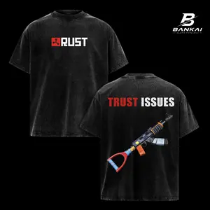 Rust Game Trust Issues T-Shirt Vintage Washed Oversized Unisex Black Graphic Hoodie Tee, Double Sided Rust Shovel Gun AK Design Shirt, Funny Survival Meme Gaming Apparel, Rust PC Console Fan Gift Streetwear