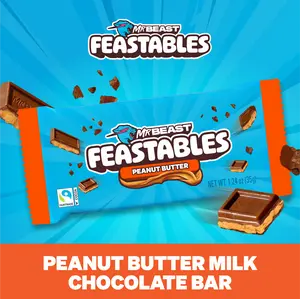 Feastables by MrBeast - Peanut Butter Chocolate Bar - for Adults & Kids, Chocolate, Candy, Cocoa Sweet & Crunchy Snack, Fairtrade Certified, Kosher, Perfect for Gifting or Snacking