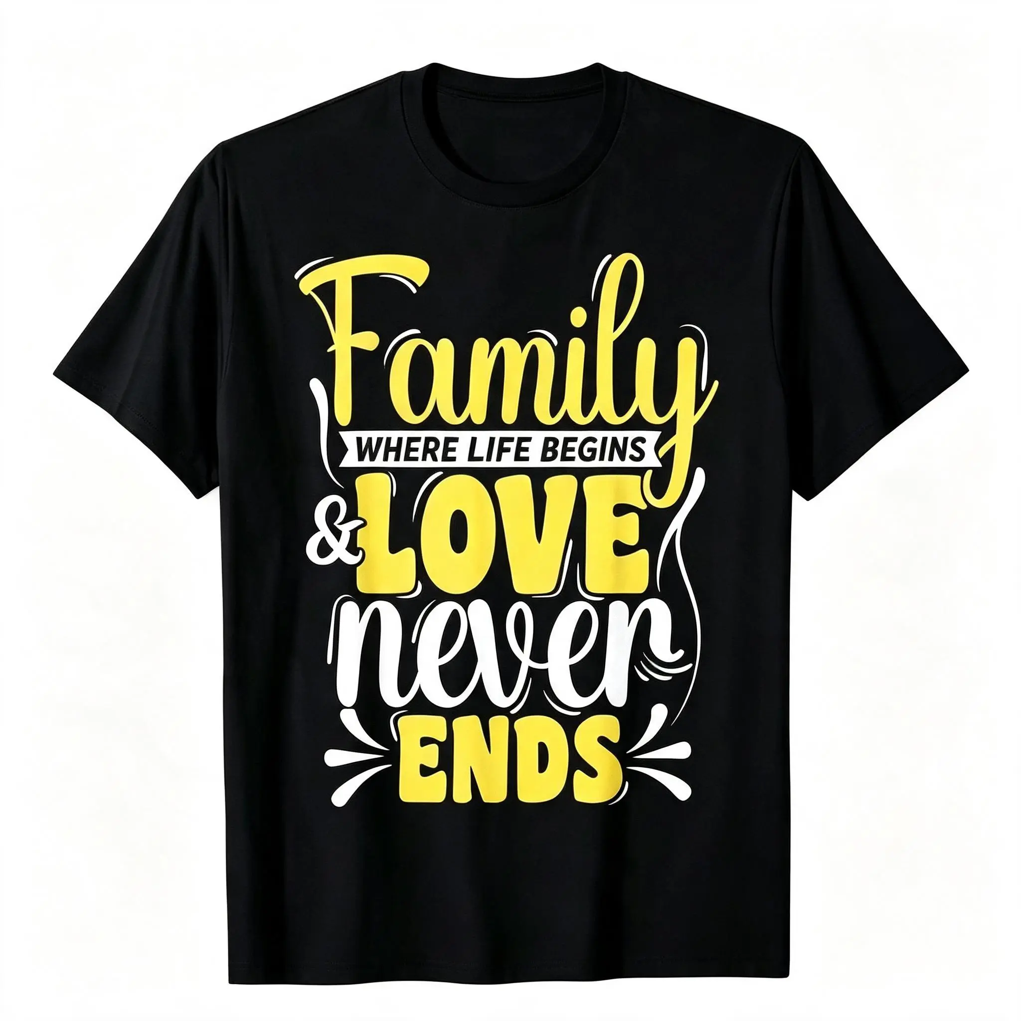 Family Love Shirt, Where Life Begins & Love Never Ends Graphic Tee, Meaningful Family Gift for Mom Dad Women Men