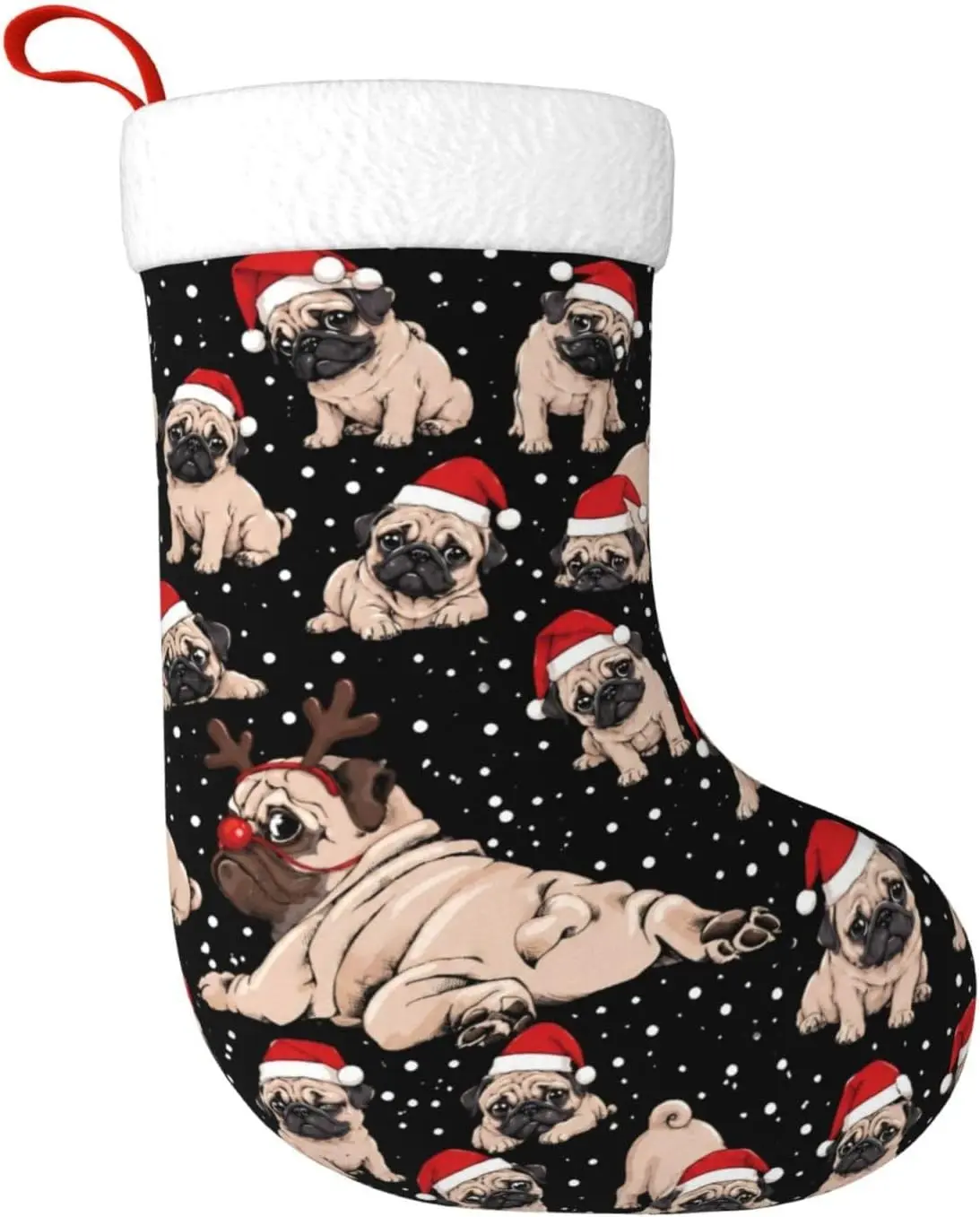 Christmas Pug Stockings Christmas Dog Pattern Hanging Stockings for Family Xmas Decoration Holiday Party Decor