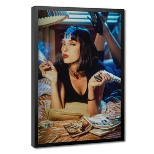 Pulp Fiction Mia Wallace Canvas Art Print, Uma Thurman Classic Movie Scene Wall Decor, Retro 90s Film Poster for Living Room Bathroom