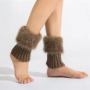 【 Xiaoxiang style faux fur leg protection socks 】 Short boot tube with rolled edge decoration | Acrylic+Nylon knitted elastic boot cover that doesn't slip off, stylish winter ankle accessory